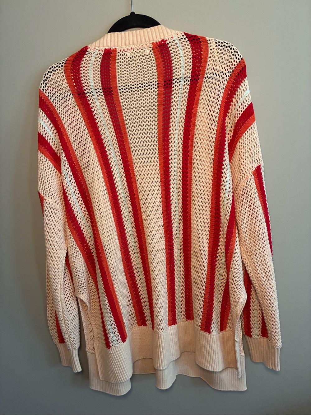 V-Neck Open-Knit Sweater in Cream and Red - Picture 6 of 8